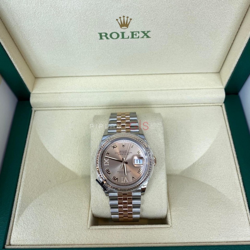 ROLEX Date Just 36 mm 126231 Everrose gold VI & IX Diamond Dial