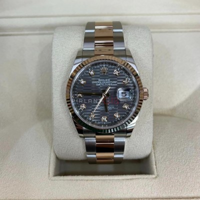 ROLEX Date Just 36 mm Steel & Rose Gold 126231 Oyster Motif Diamond Dial