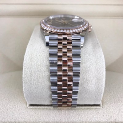 ROLEX Date Just 36 mm Steel & Rose Gold 126281RBR Jubilee Dark Rhodium VI & IX Diamond Dial