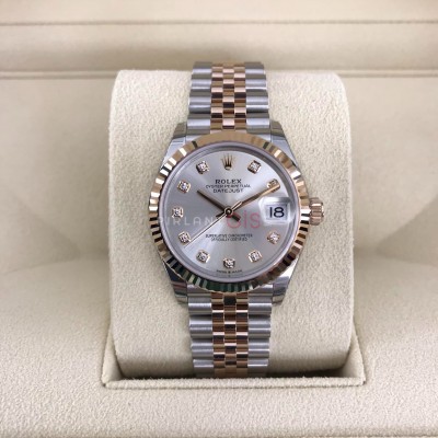 ROLEX Date Just 31 mm Steel & Rose Gold 278271 Jubilee Silver Diamond Dial