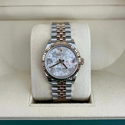 ROLEX Date Just 31 mm Steel & Rose Gold Floral Diamond Dial Jubilee Bracelet 278271
