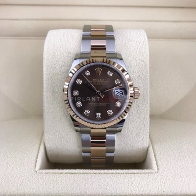 ROLEX Date Just 31 mm Steel & Rose Gold 278271 Oyster Choccolate Diamond Dial
