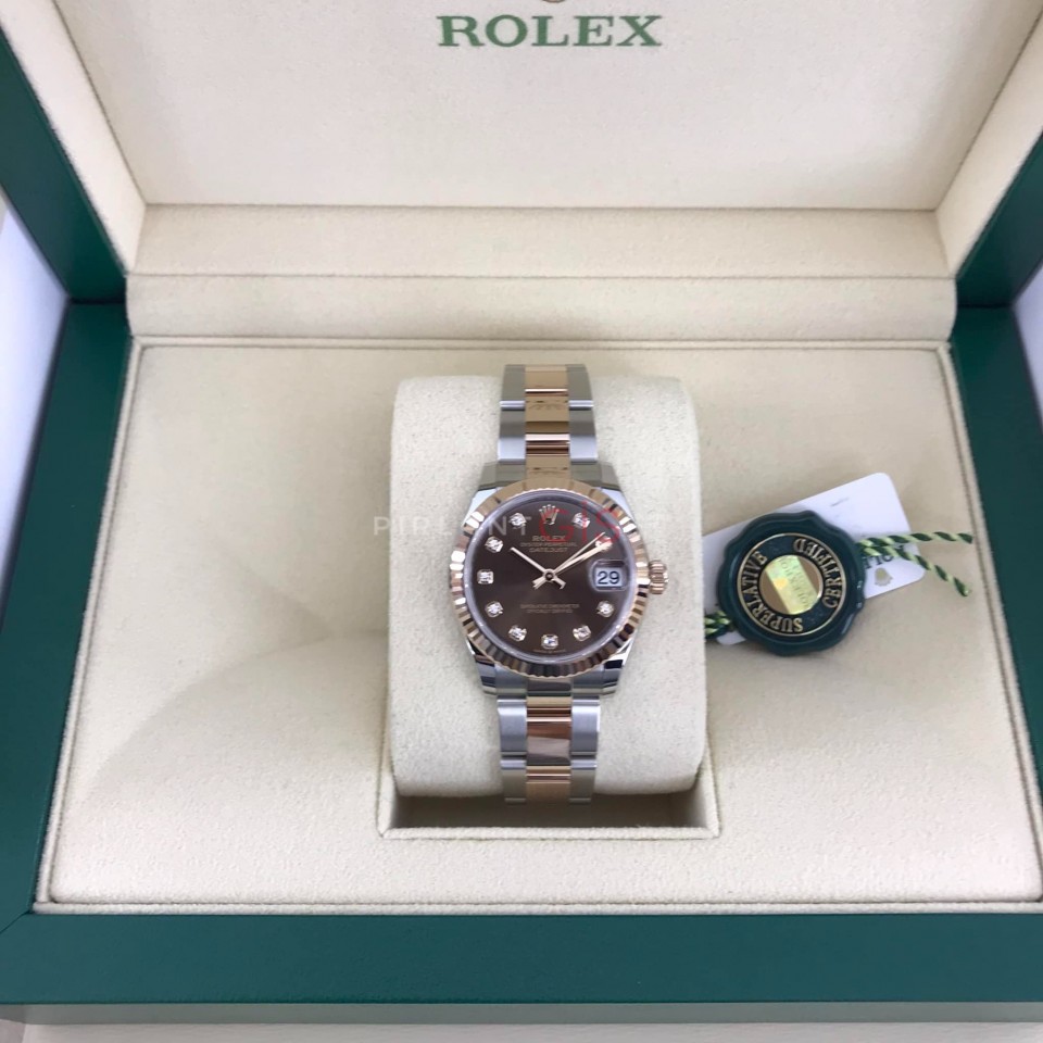 ROLEX Date Just 31 mm Steel & Rose Gold 278271 Oyster Choccolate Diamond Dial