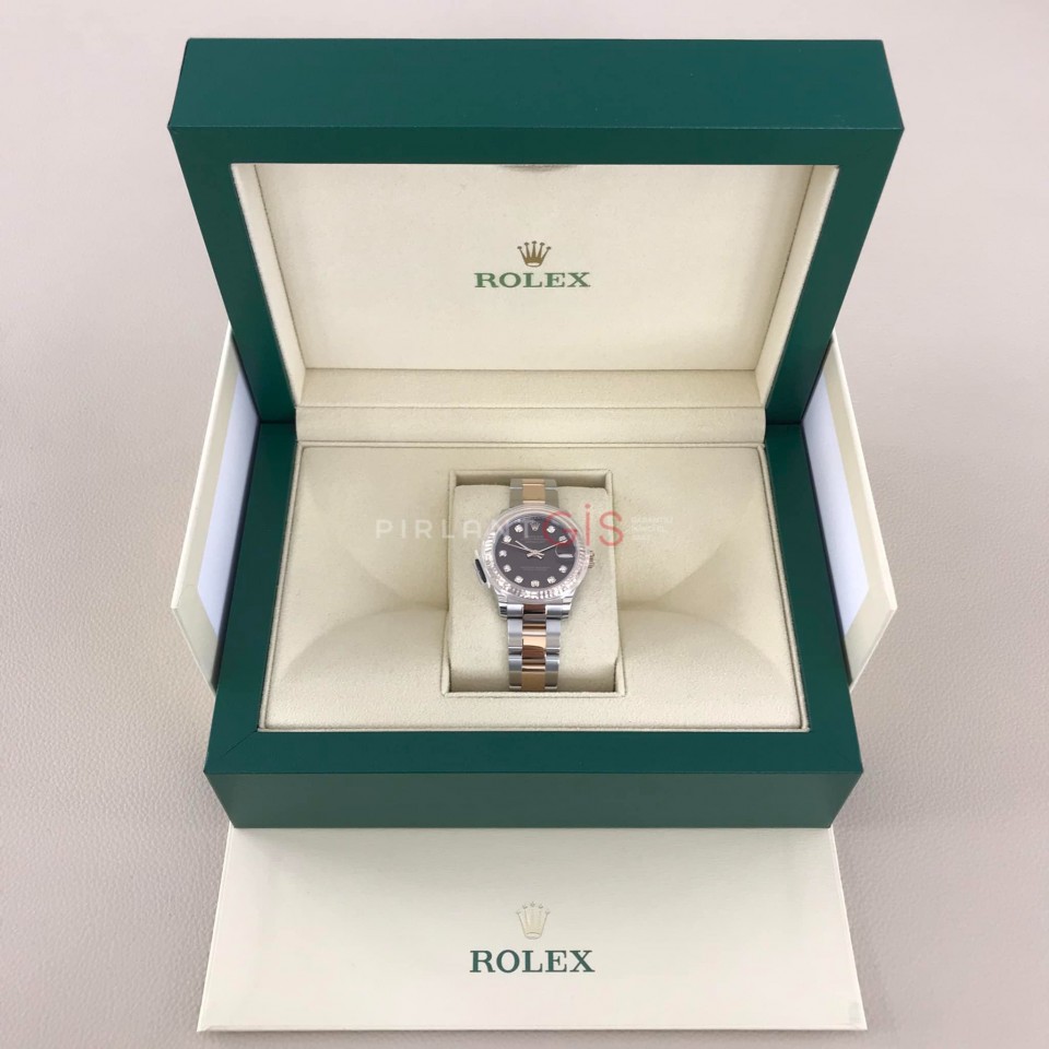 ROLEX Date Just 31 mm Steel & Rose Gold 278271 Oyster Choccolate Diamond Dial