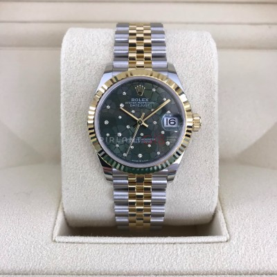 ROLEX Date Just 31 mm Steel & Yellow Gold 278273 jubilee Green Floral Diamond Dial