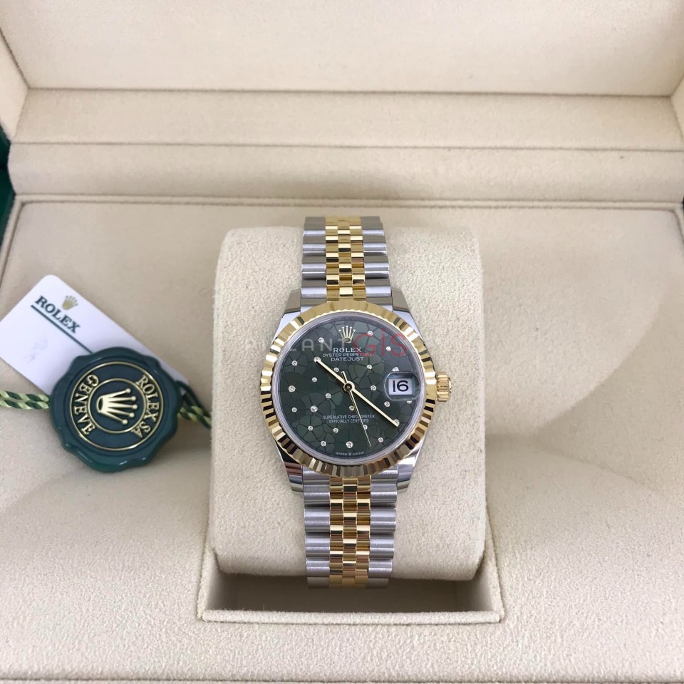 ROLEX Date Just 31 mm Steel & Yellow Gold 278273 jubilee Green Floral Diamond Dial
