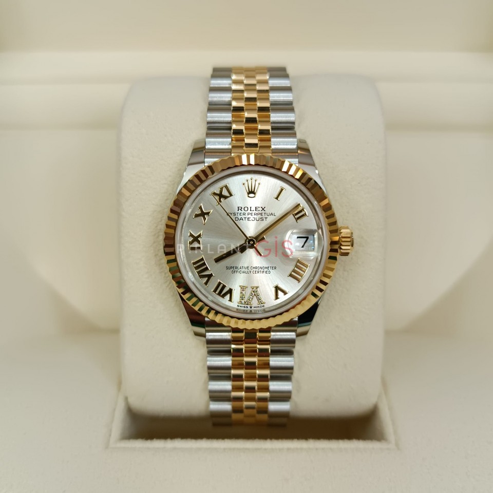 ROLEX Date Just Lady 31 mm Yellow Gold & Steel 278273 Silver and VI Dimond Dial Jubilee