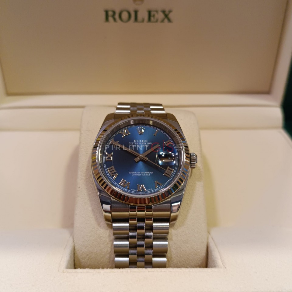 ROLEX Date Just 36 mm Blue Romen Dial 116234 Jubilee ROLEX Date Just 36 mm Blue Romen Dial 116234 Jubilee