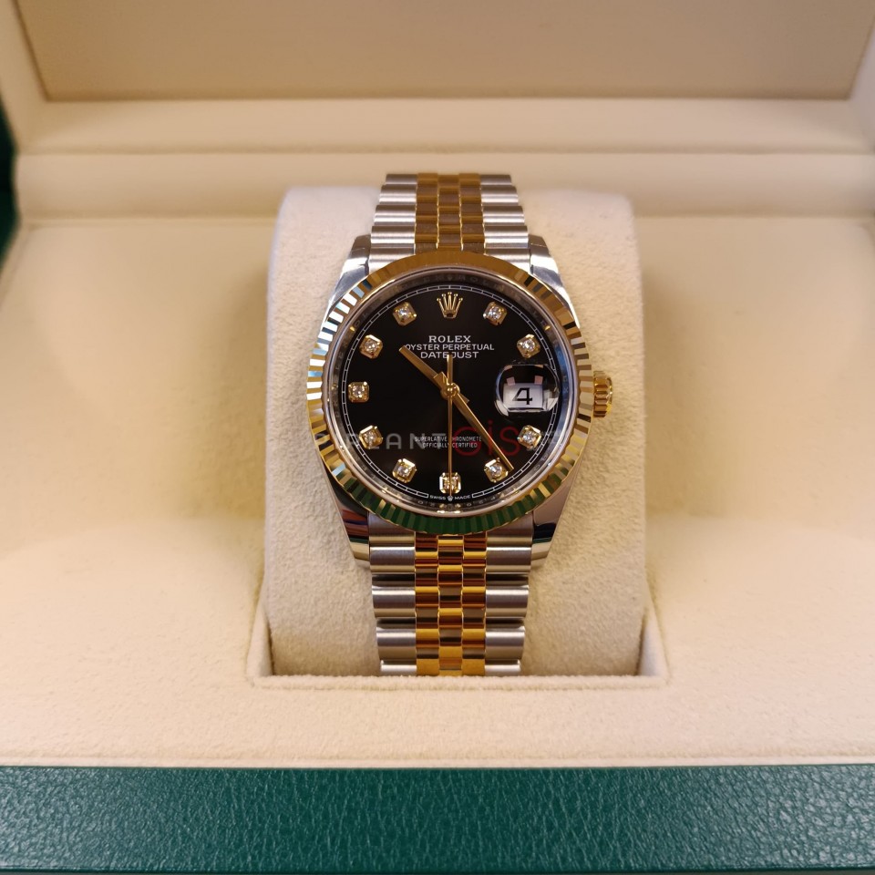 ( SIFIR ) ROLEX Date Just 36 Yellow Gold & Steel Black Diamond Dial 126233 Jubilee