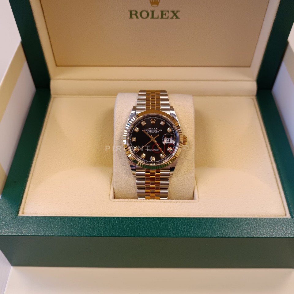 ( SIFIR ) ROLEX Date Just 36 Yellow Gold & Steel Black Diamond Dial 126233 Jubilee