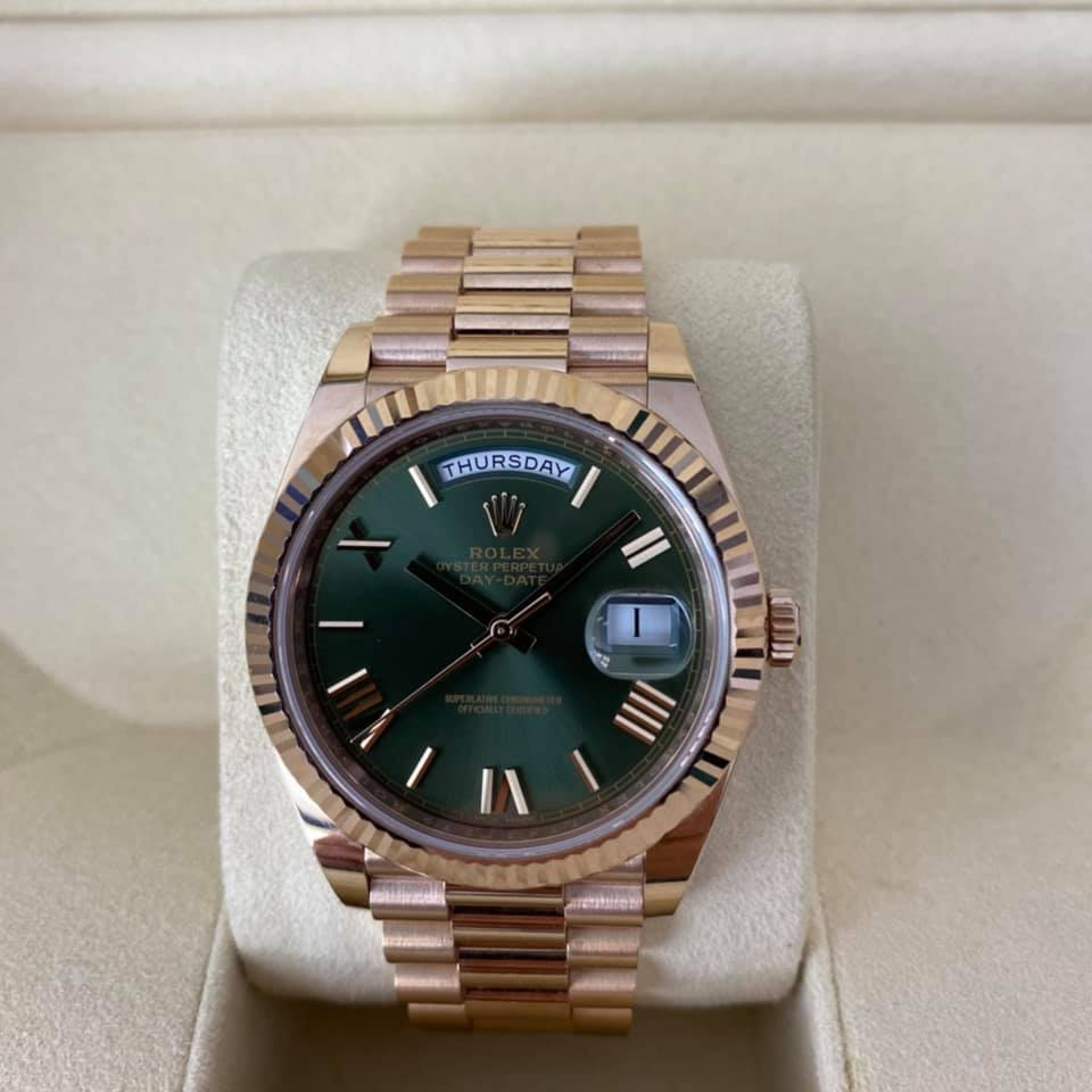 ROLEX Day Date Rose Gold Green
